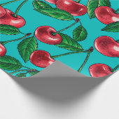 Rote Kirschen auf Türkis Geschenkpapier (Ecke)