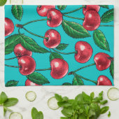 Rote Kirschen auf Türkis Geschirrtuch (Gefaltet)