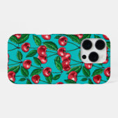 Rote Kirschen auf Türkis iPhone Hülle (Rückseite (Horizontal))