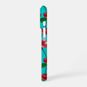 Rote Kirschen auf Türkis iPhone Hülle (Linke Seite)