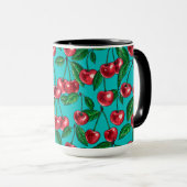 Rote Kirschen auf Türkis Tasse (VorderseiteRechts)