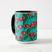 Rote Kirschen auf Türkis Tasse (Vorderseite Links)