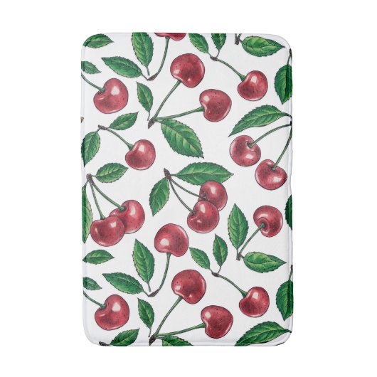 Rote Kirschen auf Weiß Badematte (Vorderseite Vertikal)
