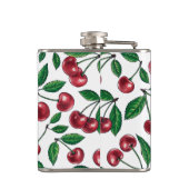 Rote Kirschen auf Weiß Flachmann (Rückseite)