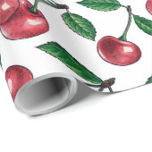 Rote Kirschen auf Weiß Geschenkpapier (Rolleneckpunkt)