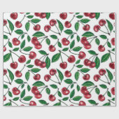 Rote Kirschen auf Weiß Geschenkpapier (Flach)