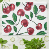 Rote Kirschen auf Weiß Geschirrtuch (Gefaltet)