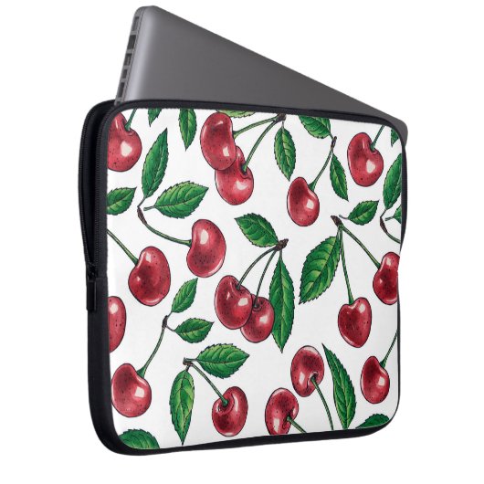 Rote Kirschen auf Weiß Laptopschutzhülle (Vorne Rechts)