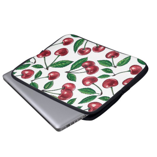 Rote Kirschen auf Weiß Laptopschutzhülle (Vorne Knopf)