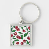 Rote Kirschen auf Weiß Schlüsselanhänger (Vorne)