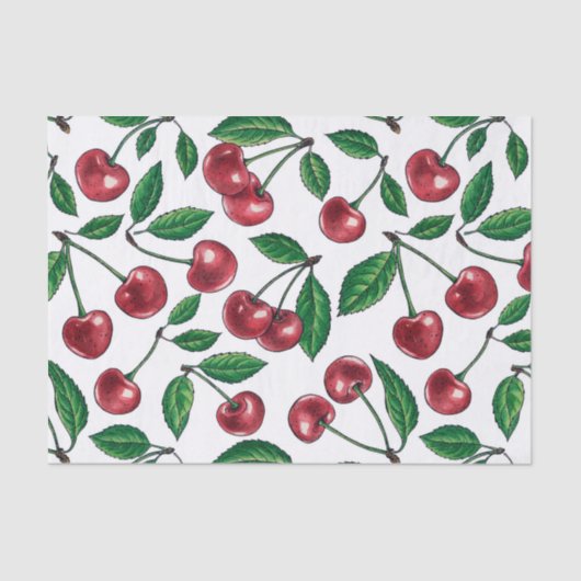 Rote Kirschen auf Weiß Seidenpapier (Vorderseite)