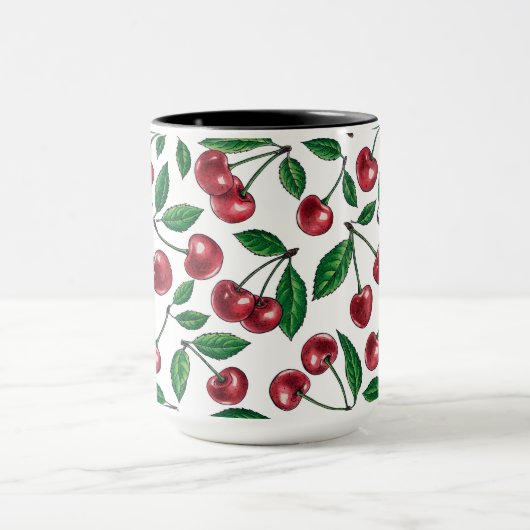 Rote Kirschen auf Weiß Tasse (Zentrum)