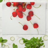Rote Kirschen auf weißer Seite Geschirrtuch (Gefaltet)