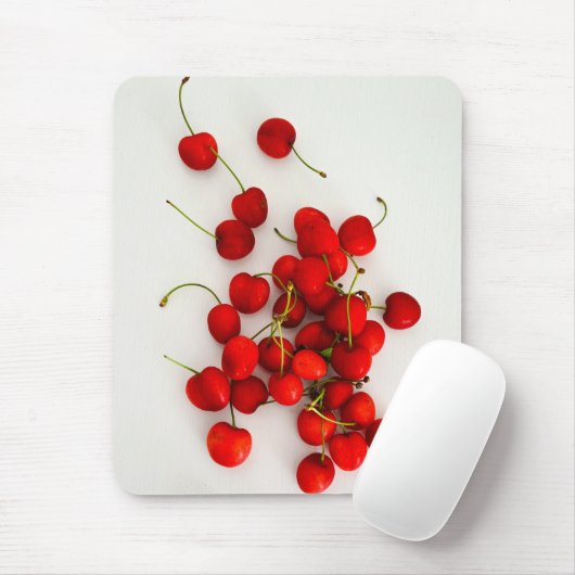 Rote Kirschen auf weißer Seite Mousepad (Mit Mouse)