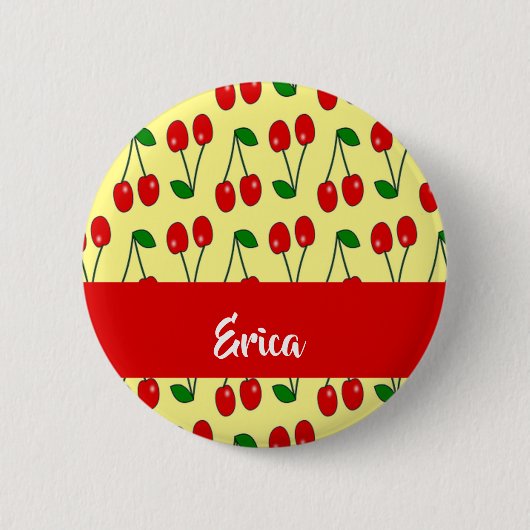 Rote Kirschen aus individuelle Name auf Gelb Button (Vorderseite)