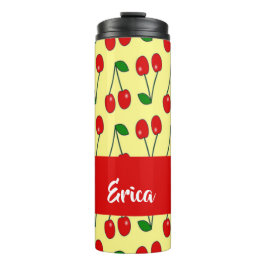 Rote Kirschen aus individuelle Name auf Gelb Thermosbecher