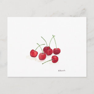 Rote Kirschen Frucht Aquarell Essen Sommer Rustika Postkarte