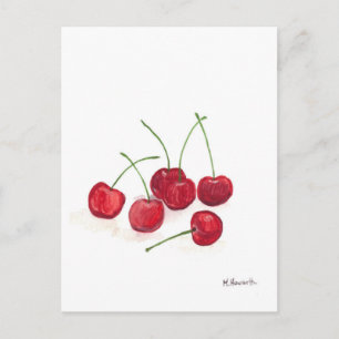 Rote Kirschen Frucht Aquarell Foodie Essen vegan Postkarte