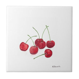 Rote Kirschen Frucht Aquarell Foodie Vegan Essen Fliese