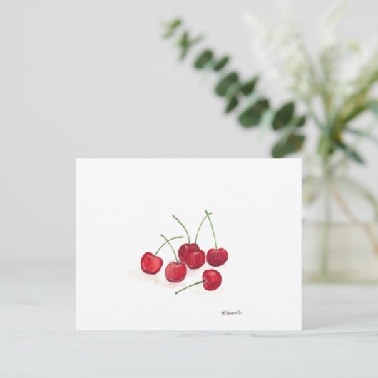 Rote Kirschen Früchte Aquarell Nahrung Sommer rust Postkarte (Stehend Vorderseite)
