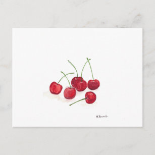 Rote Kirschen Früchte Aquarell Nahrung Sommer rust Postkarte