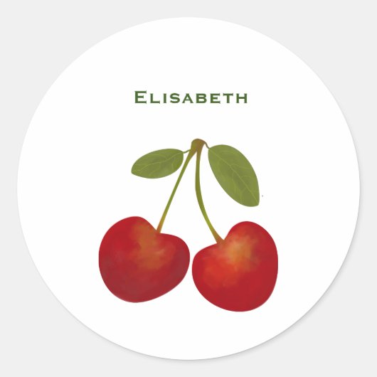 Rote Kirschen Früchte personalisieren Name Runder Aufkleber (Vorderseite)