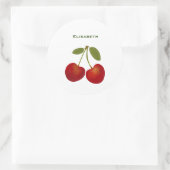 Rote Kirschen Früchte personalisieren Name Runder Aufkleber (Tasche)