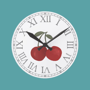 Rote Kirschen Fruchtillustration Runde Wanduhr
