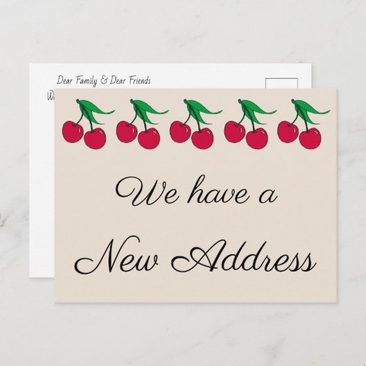 Rote Kirschen für neue Zuhause Ankündigungspostkarte (Vorne/Hinten)