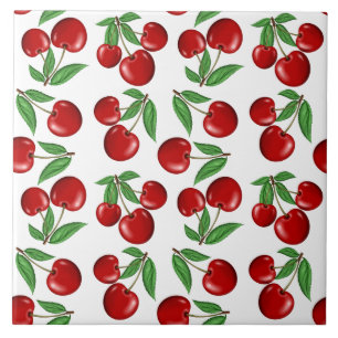 Rote Kirschen Grafik All-Over-Muster Fliese
