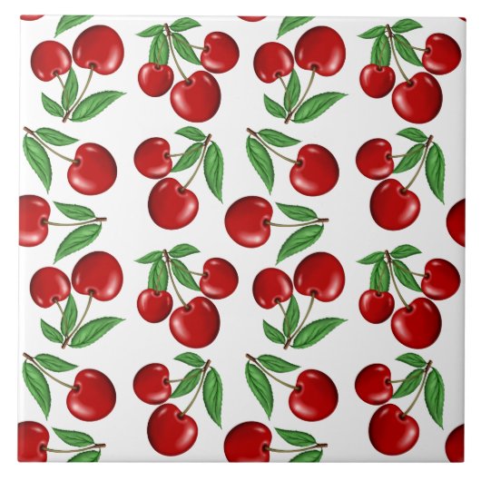 Rote Kirschen Grafik All-Over-Muster Fliese (Vorderseite)