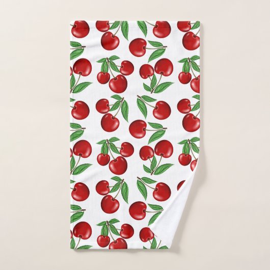 Rote Kirschen Grafik über das gesamte Muster Badhandtuch Set (Handtuch)