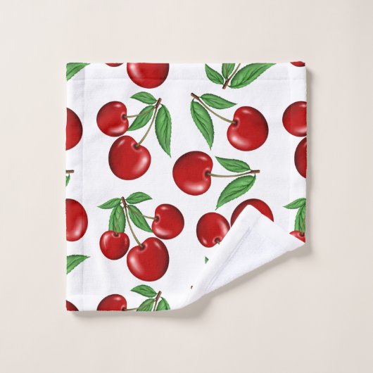 Rote Kirschen Grafik über das gesamte Muster Badhandtuch Set (Waschlappen)