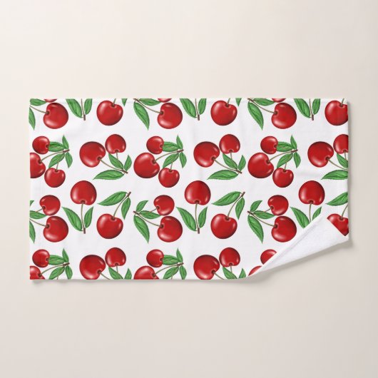 Rote Kirschen Grafik über das gesamte Muster Badhandtuch Set (Handtuch)