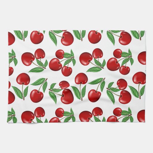 Rote Kirschen Grafik über das gesamte Muster Geschirrtuch (Horizontal)