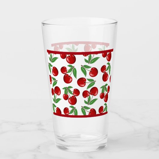 Rote Kirschen Grafik über das gesamte Muster Glas (Vorderseite)