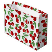 Rote Kirschen Grafik über das gesamte Muster Große Geschenktüte (Rückseite Schrägansicht)