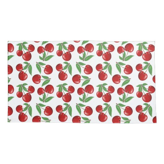 Rote Kirschen Grafik über das gesamte Muster Kissenbezug (Rückseite-Links)
