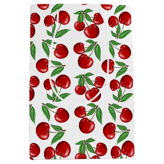 Rote Kirschen Grafik über das gesamte Muster Mittlere Geschenktüte (Vorderseite)