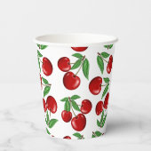 Rote Kirschen Grafik über das gesamte Muster Pappbecher (Rückseite)