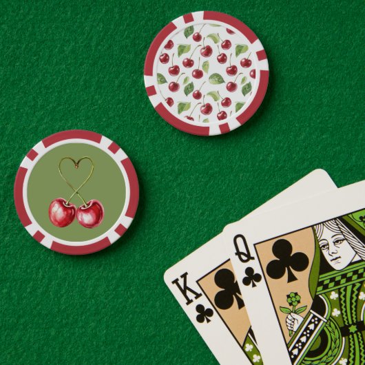 Rote Kirschen Grüne Blätter Pokerchips (Pokertisch (doppelt))