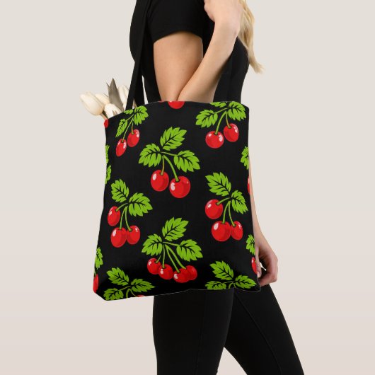 Rote Kirschen Grüne Blätter Tasche (Von Nahem)