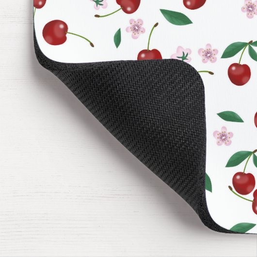 Rote Kirschen Grüne & Blüten Mousepad (Ecke)