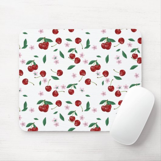 Rote Kirschen Grüne & Blüten Mousepad (Mit Mouse)