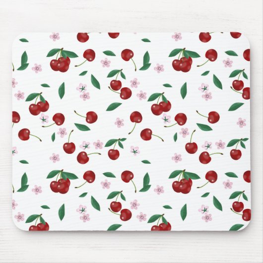 Rote Kirschen Grüne & Blüten Mousepad (Vorne)
