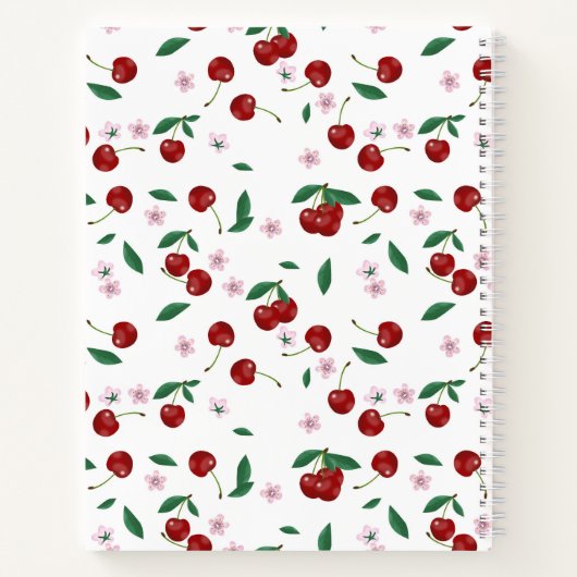 Rote Kirschen Grünpflanzen & Kirschblüten Rezept Notizblock (Rückseite)