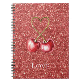 Rote Kirschen Herz Liebe Glitter Notizblock