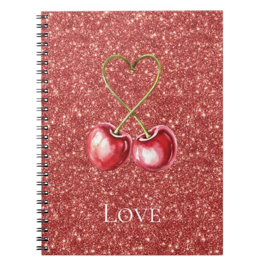 Rote Kirschen Herz Liebe Glitter Notizblock (Vorderseite)