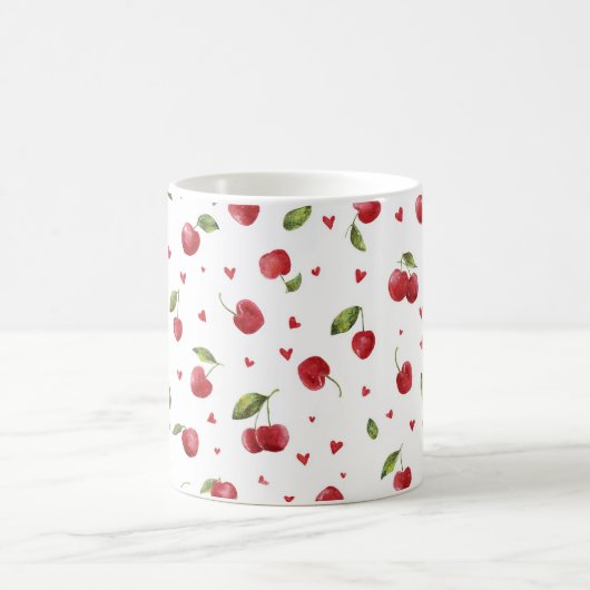 Rote Kirschen & Herzen Valentinstag Kaffeetasse (Mittel)