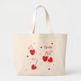 Rote Kirschen-Herzen Whimsical Cute-Form Name Jumbo Stoffbeutel